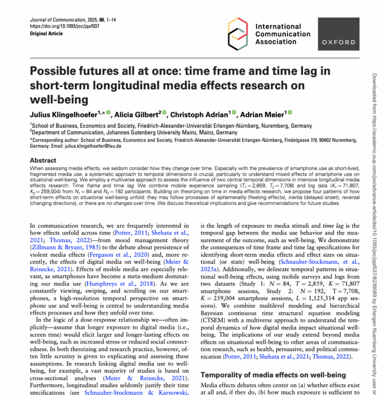 Neue Publikation im Journal of Communication zur Rolle von Zeit in longitudinalen Forschungsdesigns